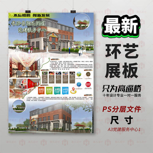 原创环艺展板设计PS分层文件3D建模展板设计排版A3党建模板