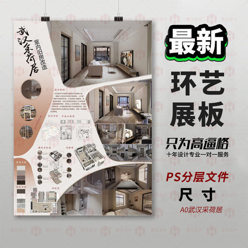 原创现代简约室内设计展板PS模板3D建模展板设计排版A0尺寸模板