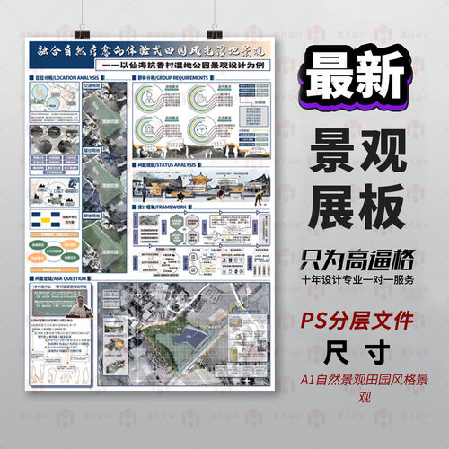 原创景观设计PS分层文件A1自然田园风格景规划设计排版模板