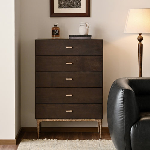 流金五斗柜实木中古风客厅储物柜