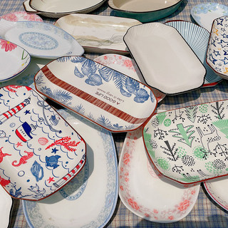 陶瓷家用鱼盘深盘日式商用盘子小清新好看的鱼盘餐具餐盘北欧风格