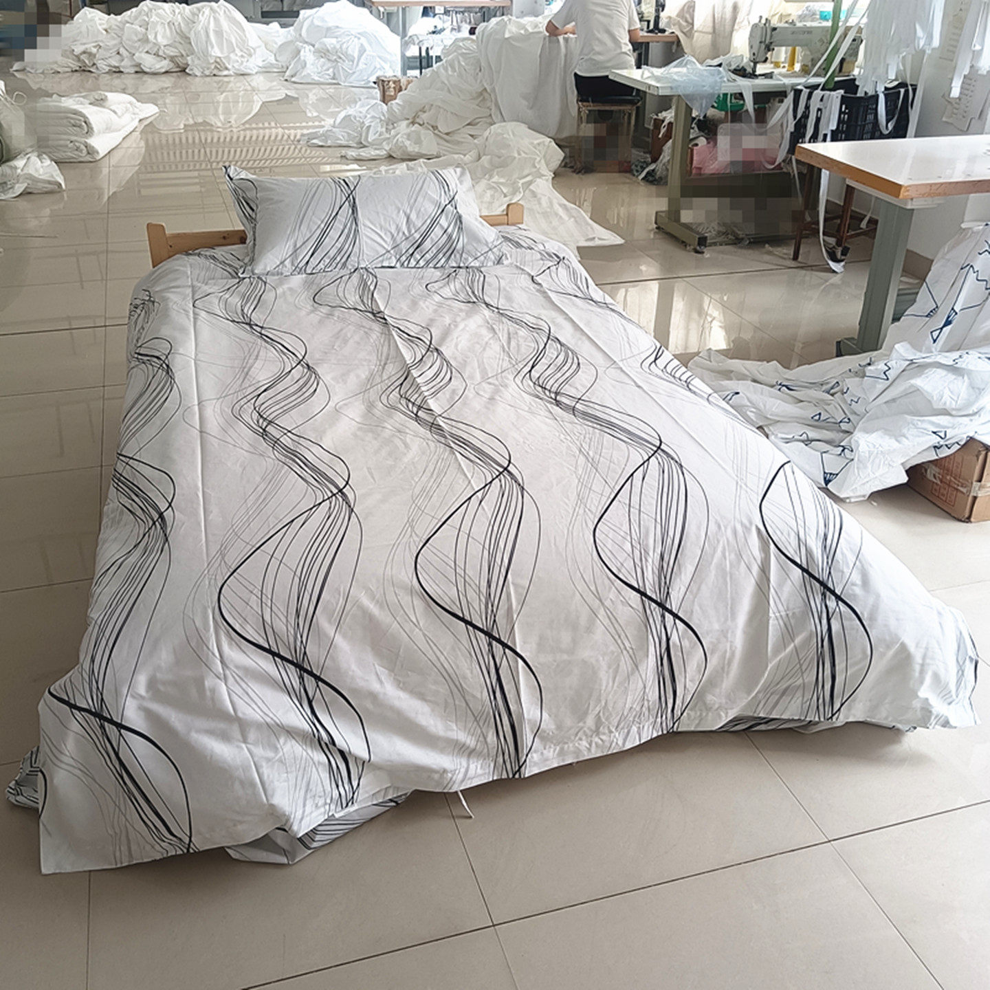 酒店宾馆医院民宿白色全棉床单三四件套床上用品布草纯棉优美线条