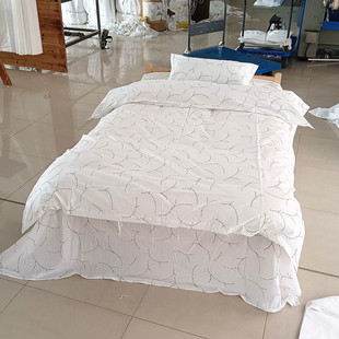 酒店宾馆医院养老院美容院柳条花叶白色黄色床单床上用品纯棉涤棉