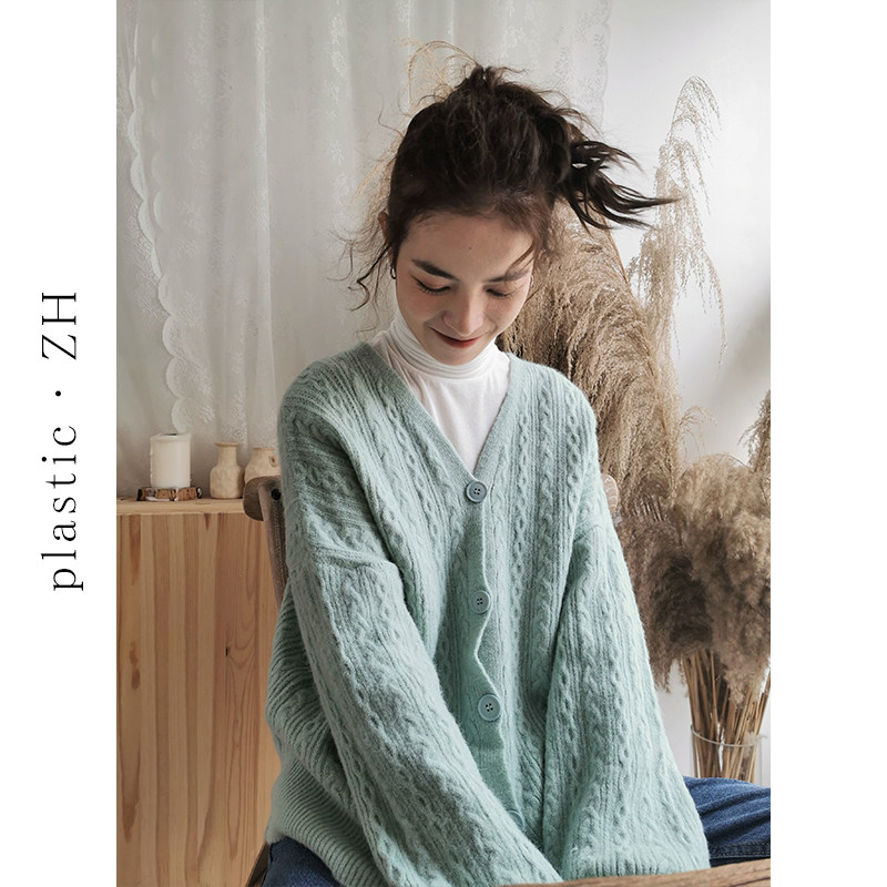 张塑料v领毛衣女宽松外穿2019初秋新款慵懒休闲针织开衫上衣|ruв категории Женская одежда, свитер - от Buy2taobao.com для оказания профессиональной услуги покупки агента Taobao