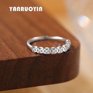 925银戒指女微镶铜钱精致个性钱币简约活口指环时尚百搭中食指戒