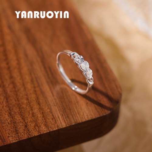 990足银戒指女爱心设计活口指环森系小清新可爱甜美百搭尾戒