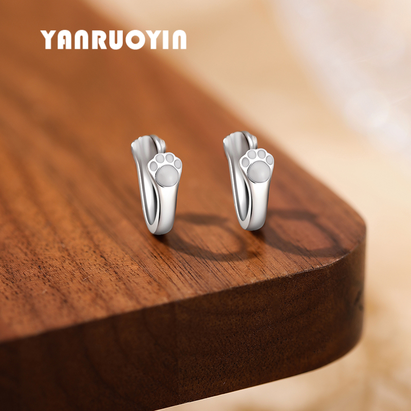 999足银耳扣女纯银可爱萌爪设计精致简约百搭小动物学生免摘耳环