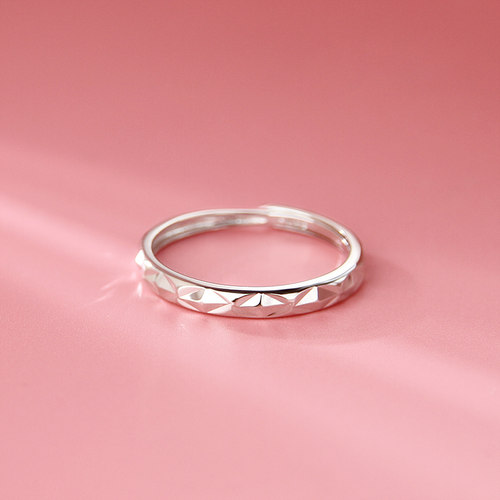 S925银车花菱形戒指女简约时尚