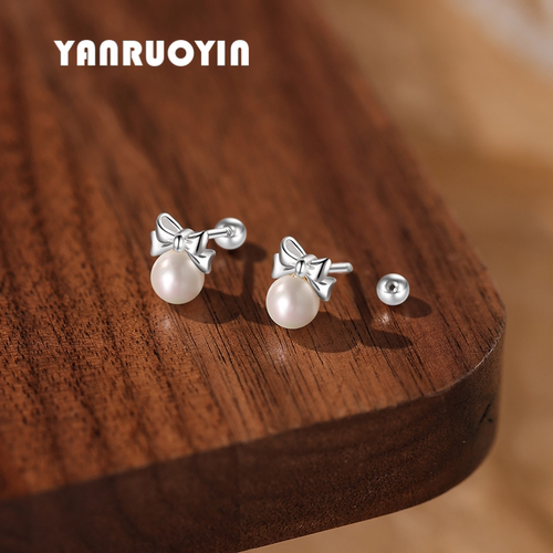 999纯银耳钉女足银耳环蝴蝶结设计甜美精致养耳洞睡觉免摘银耳饰