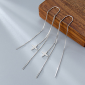 925银耳线女灵动四芒星耳坠气质百搭简约淑女风精致流苏时尚 耳环