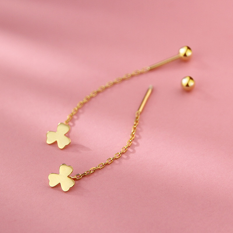 925银耳线女甜美三叶草森系小清新耳坠简约百搭小巧精致流苏防丢