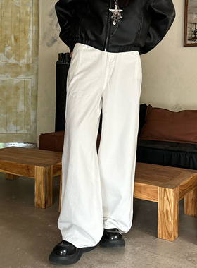 LIL CHER 垂感白色宽松休闲裤女春秋新款高腰显瘦阔腿裤拖地长裤