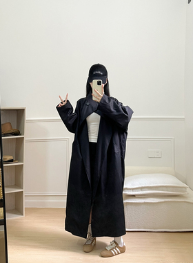 LIL CHER【皓夜】秋冬气质百搭黑色极简一粒扣长款风衣羽绒外套