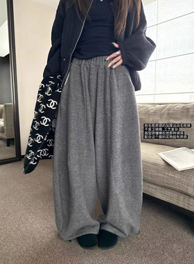 LIL CHER抗冻加绒毛呢质感宽松显瘦立体气球裤弯刀裤阔腿长裤秋冬