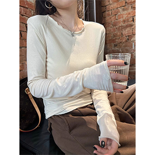 女新款 打底衫 CHER柔雾chao酥软温柔感高弹木耳边亲肤贴身长袖 LIL
