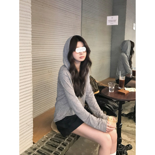 亨利领针织连帽长袖t恤女春秋