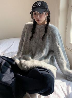 【清仓】LIL CHER给足温暖灰色麻花圆领长袖毛衣秋冬加厚针织外套