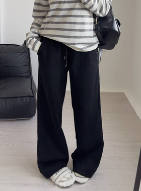 LIL CHER 美式宽松加厚阔腿裤子加绒百搭舒适松紧腰抽绳灰色卫裤