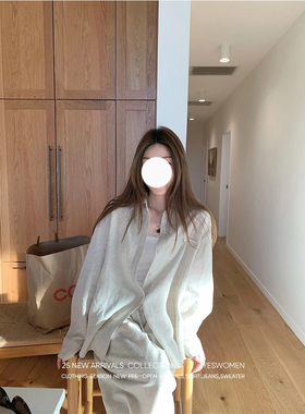 LIL CHER春夏季新款白色长袖宽松休闲亚麻衬衫衬衣女纯色上衣通勤