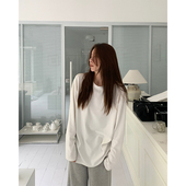 LIL 上衣 加厚保暖宽松内搭打底衫 CHER白色圆领德绒长袖 T恤女冬季