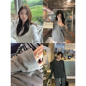 圆领落肩纯色显瘦长袖 LIL CHER羊毛蚕丝磨毛纸片人针织衫 上衣秋冬