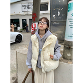 LIL CHER杏色羽绒服背心马甲女秋冬立领百搭宽松外穿坎肩马夹外套