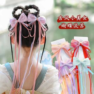 儿童发箍头饰古代蝴蝶结发夹飘带宝宝古风中国风流苏女童汉服编发