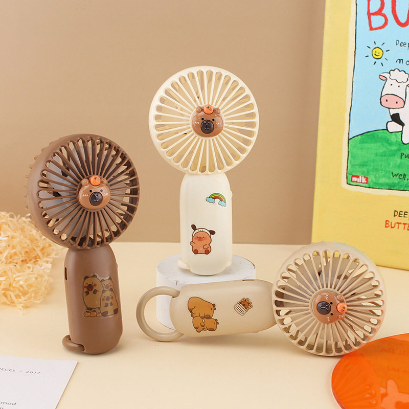 新款简约水豚手持小风扇USB充电迷你静音便携式大风力静音扇小巧