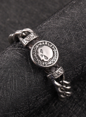 欧美风机车骷髅真皮潮牌舞者手链