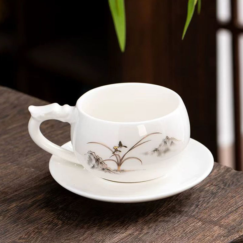 羊脂玉带碟耳杯家用陶瓷茶杯山水兰花主人杯子红茶普洱杯logo定制,餐饮具,茶杯,淘宝优惠券,粉丝福利购,淘宝优惠卷