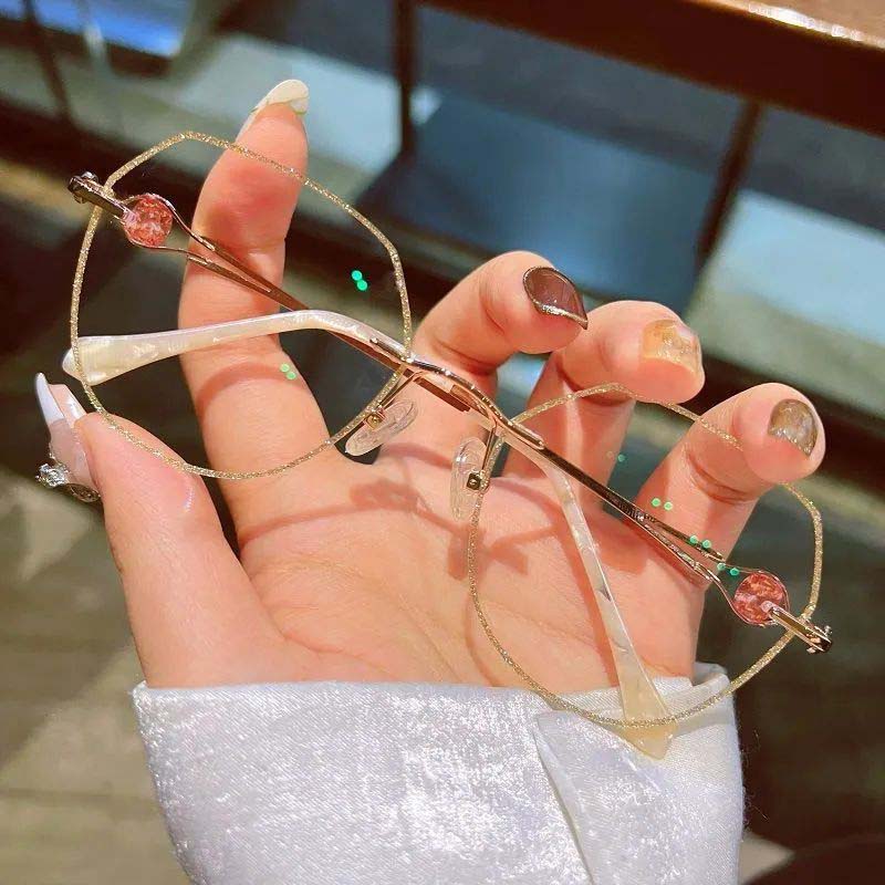 新款钻石无框切边老花镜女高清防蓝光辐射抗疲劳眼镜中老年人时尚