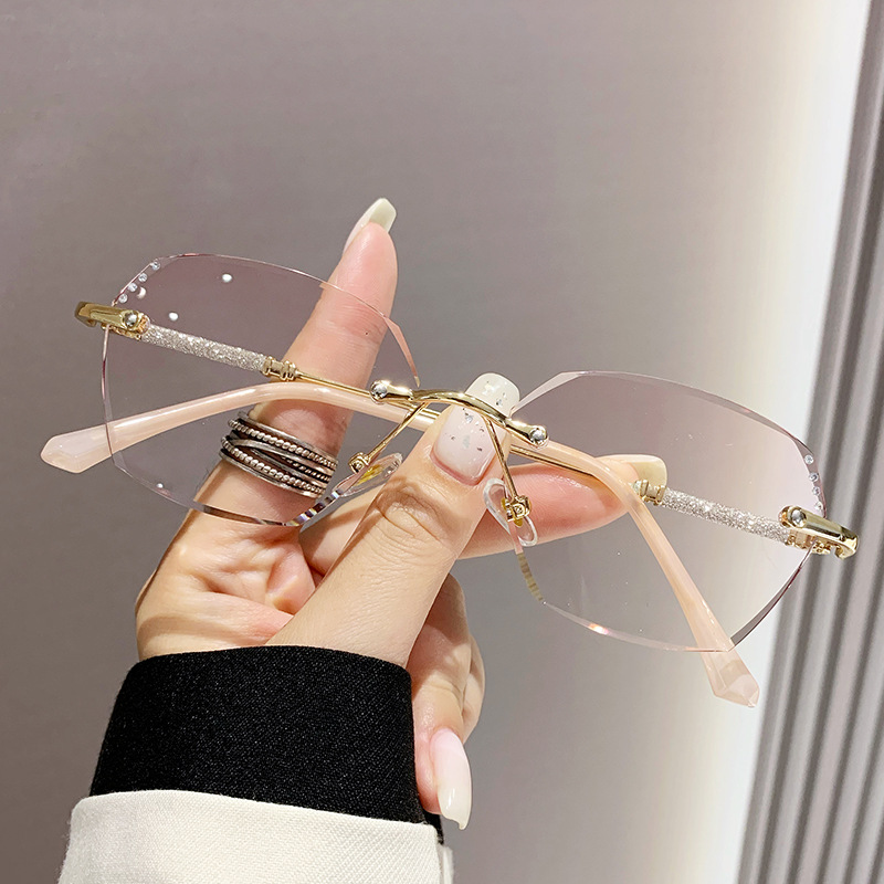 新款老花眼镜女士高清防蓝光无框老花镜中老年时尚显年轻切边妈妈