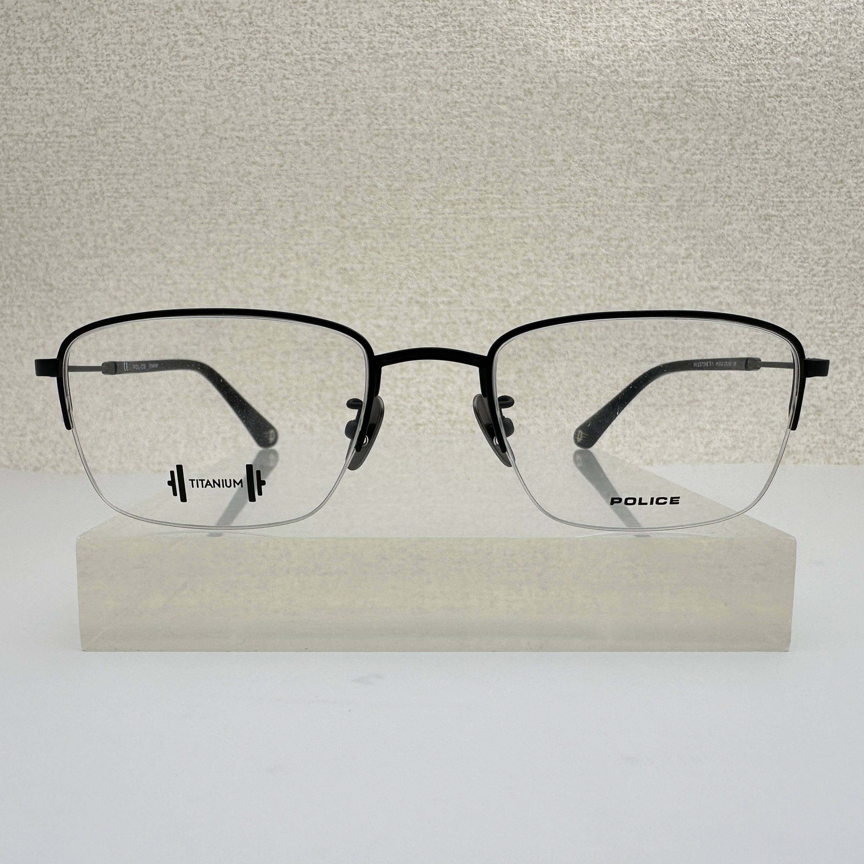 意大利police眼镜框可配近视男女通用VPLE33J方框纯钛半框72
