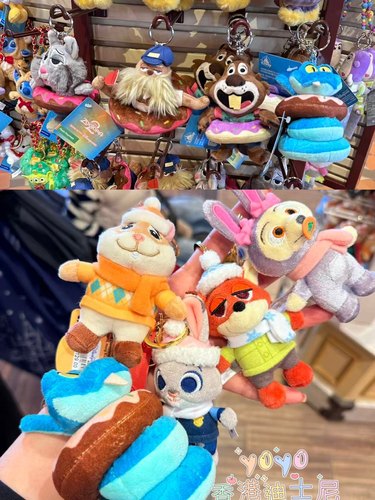 香港迪士尼 疯狂动物城2朱迪尼克盖瑞甜甜圈卡通毛绒钥匙圈 挂件