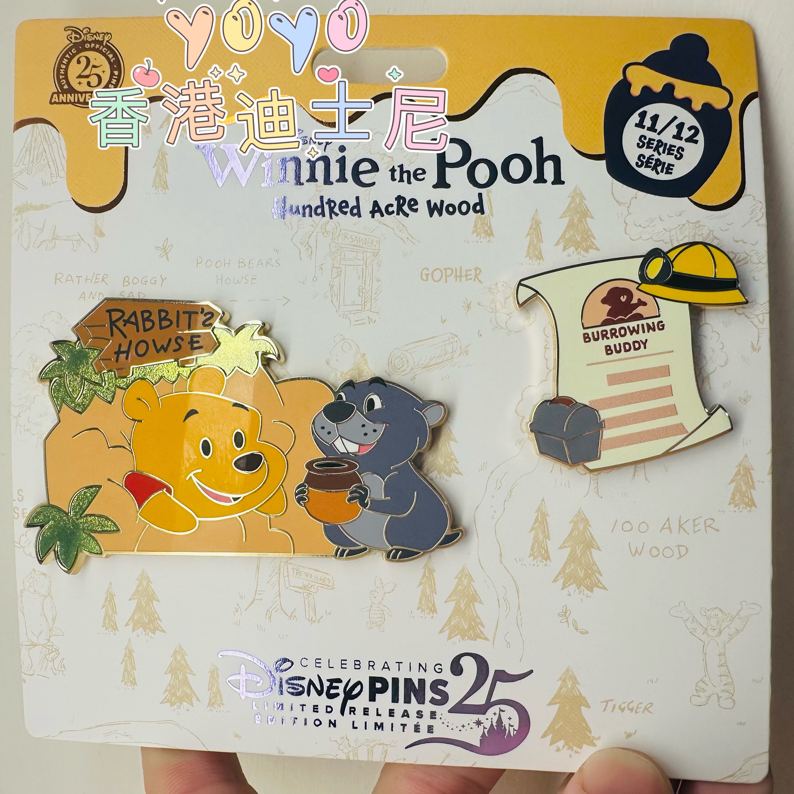 香港迪士尼2025年11月份小熊维尼徽章 噗噗徽章