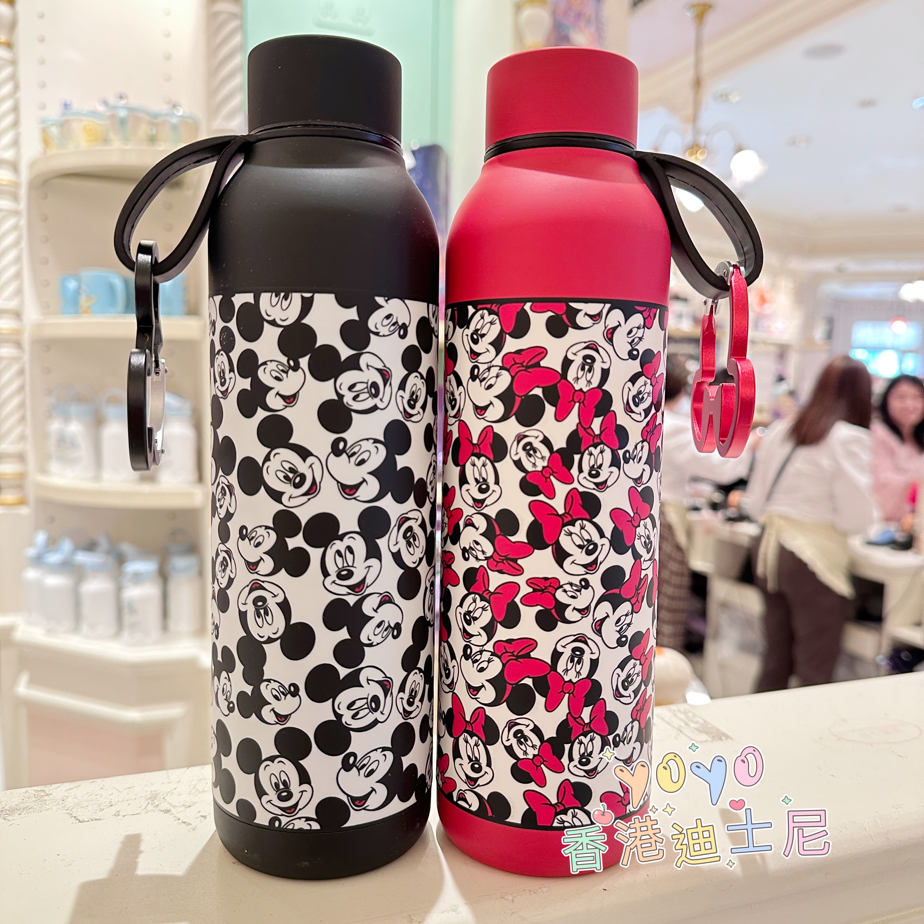 香港迪士尼乐园新品米奇米妮哑光保温杯斜挎便携式水壶大容量水杯