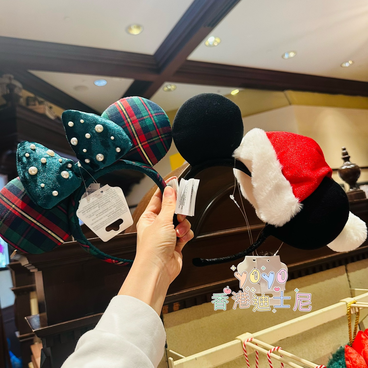香港迪士尼 2025圣诞节 米奇米妮卡通圣诞老人格子头箍发箍装饰