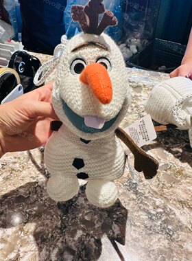 香港迪士尼乐园 冰雪奇缘雪宝 可爱卡通针织毛绒公仔斜挎包