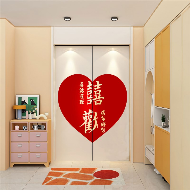 喜字结婚电梯门贴纸一梯一户门口布置新中式自粘防V水翻新装饰贴