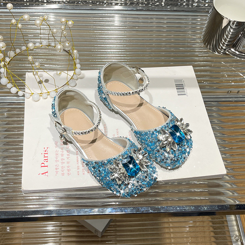 女童水晶鞋表演礼服鞋夏季儿童小皮鞋软J底爱莎公主鞋夏款包头凉