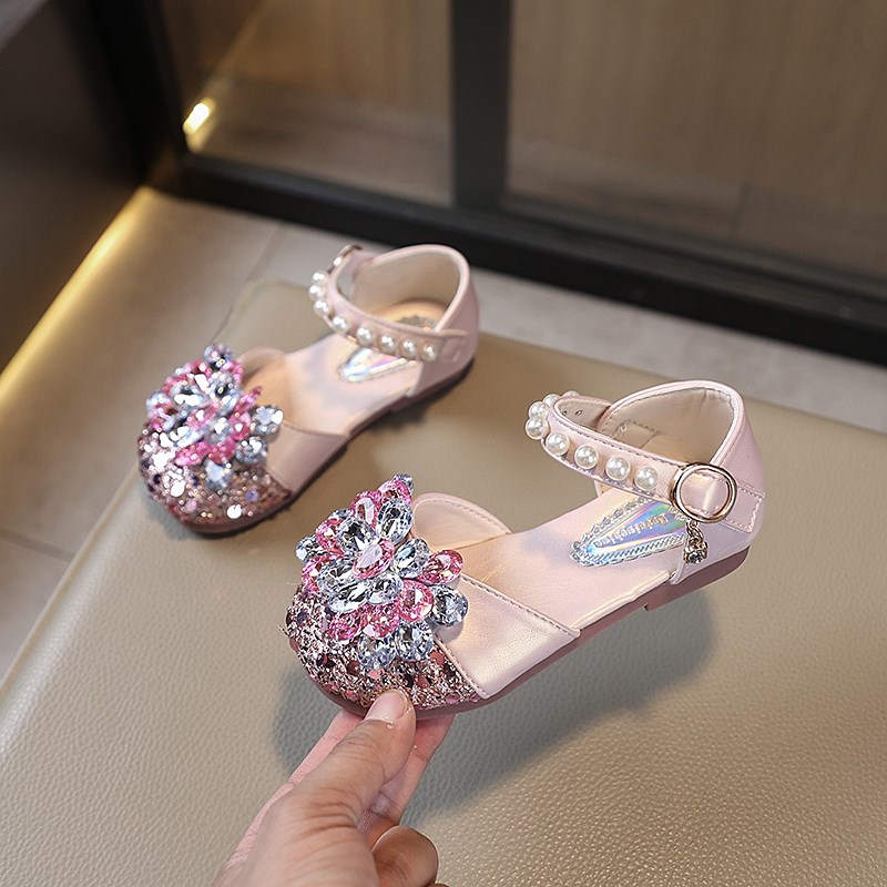 女童鞋子a儿童公主包头凉鞋2025新款夏季皮鞋小女孩宝宝软底水晶