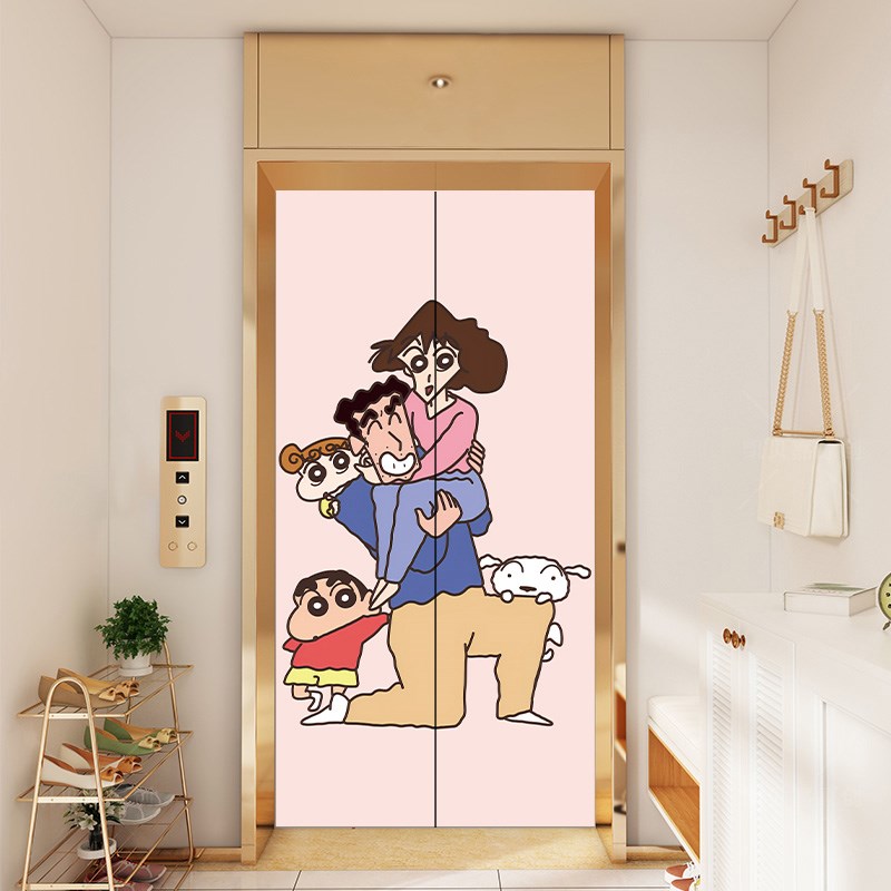 一梯一户电梯贴纸蜡笔小新t可爱创意高级感房门衣柜遮丑防水装饰