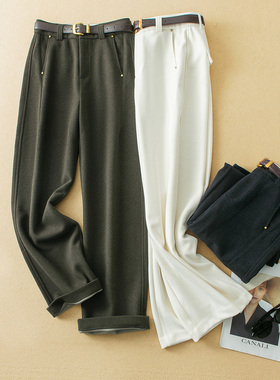 蛮文 秋冬潇洒有型 垂~糯~绒暖四面弹绵羊毛复合料高腰女裤 50262