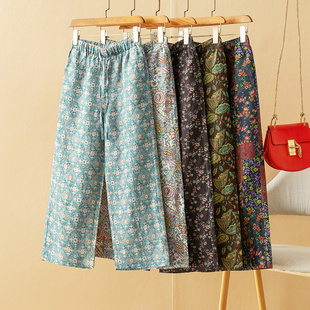 复古印花显高显瘦九分裤 蛮文 100%亚麻 每个色都想留 50155 超爆