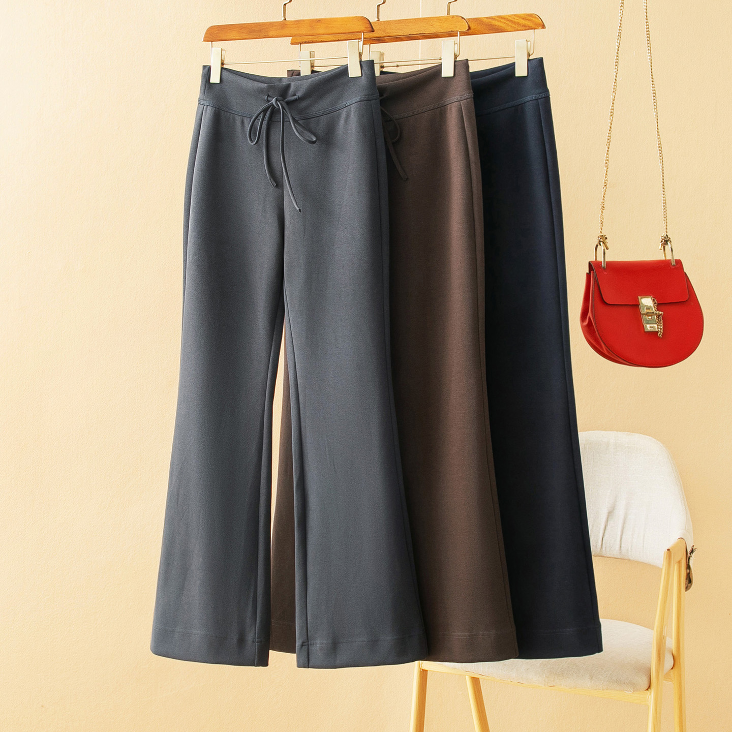 蛮文 3米大长腿 宝藏LU 四面弹莱赛尔针织棉高腰显瘦微喇裤 50218