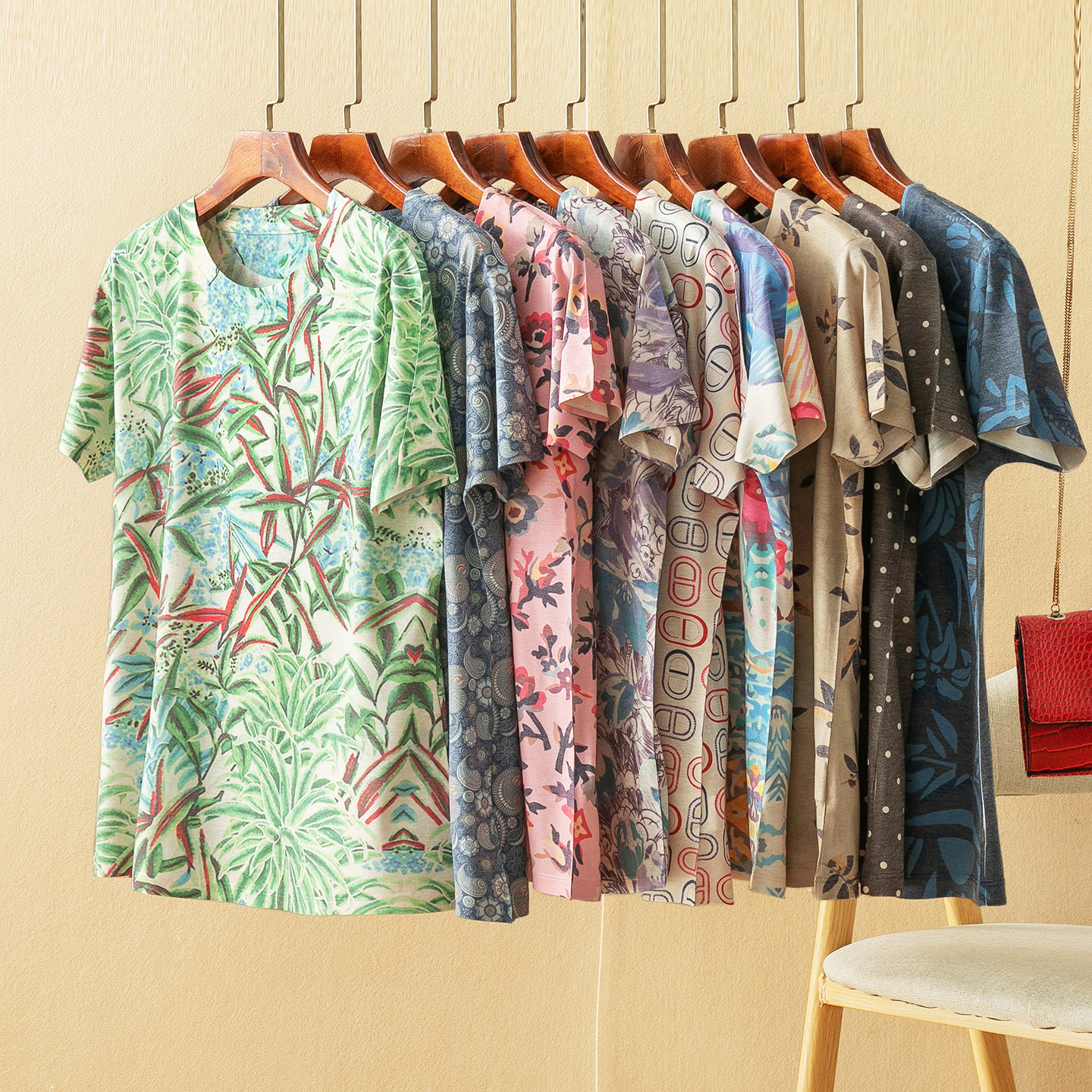 蛮文 新加花色 好看又洋气 烧花莫代尔薄料高品质面膜T恤女257127