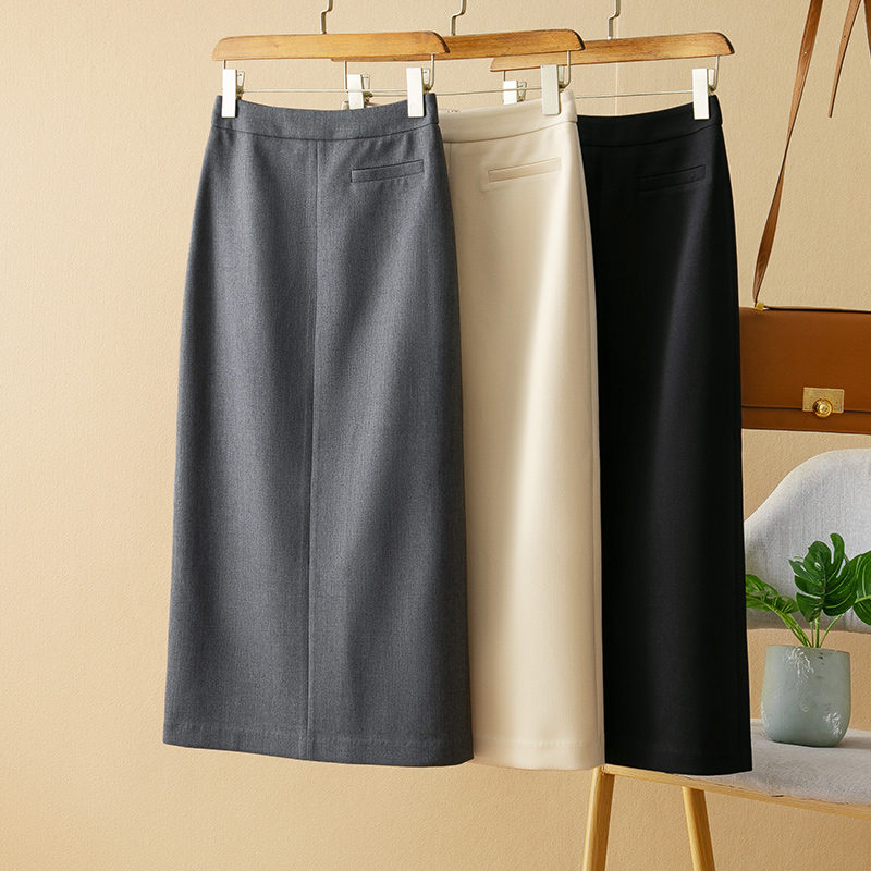 高品质感TR料单口袋后开叉长半裙