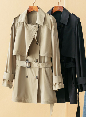 蛮文 日本进料 四面弹骨感抗皱 双排扣中长款知性风衣薄外套56142