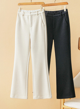 蛮文 利落精致 秋冬柔和四面弹斜纹绵羊毛针织复合料微喇裤 50285