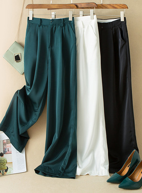 显贵好货！柔滑缎面三醋酸面料 高腰大直筒西裤显瘦阔腿裤 200077